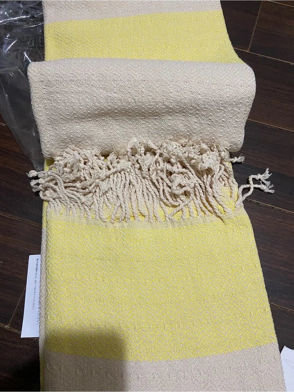 Yellow & Cream Cotton Woven With Tassels  Blanket 60 X 80”